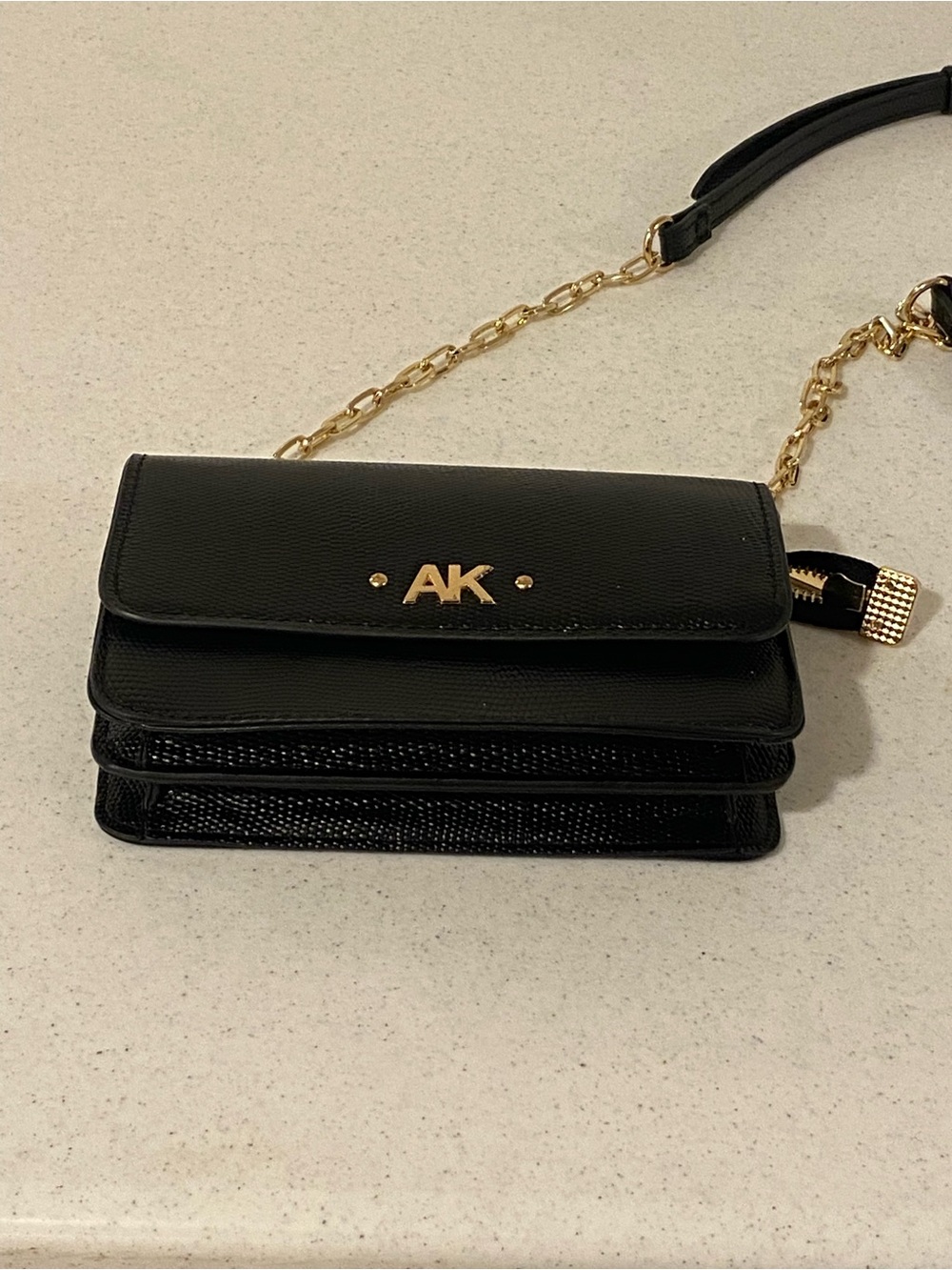 Anne Klein Black Croc Smith Crossbody Mini Wallet Bag Chain Purse